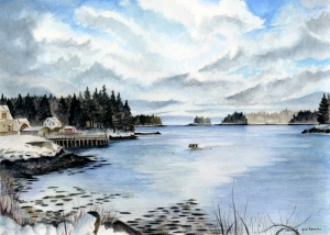 Cutler harbor at midday in January.